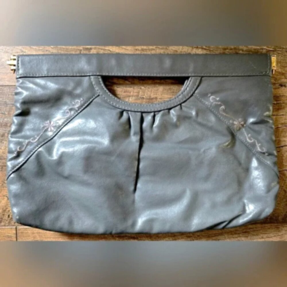 Vintage 1980s Dark Gray Clutch Purse by Bag Bazaar • Facile Frame
